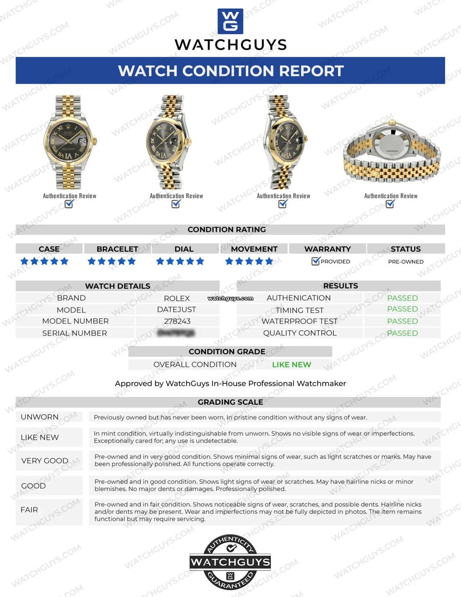 Rolex Datejust 278243 Gray Roman Jubilee