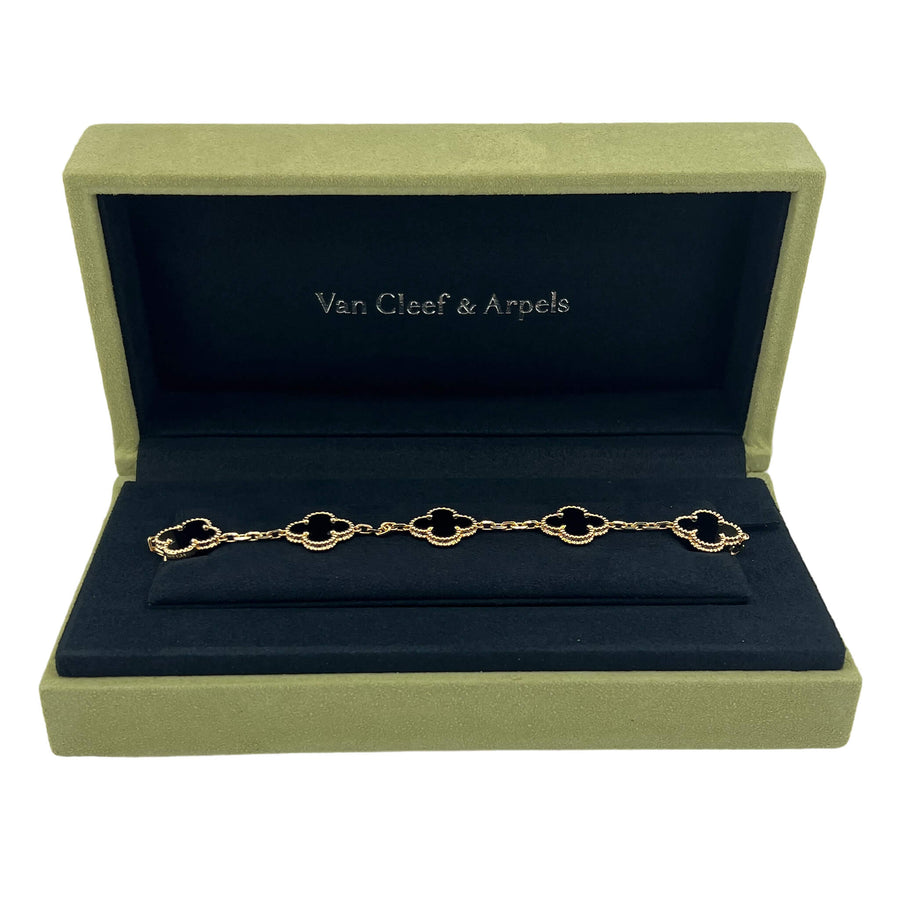 Authentic Van Cleef & Arpels Alhambra 5 Motif Onyx Bracelet