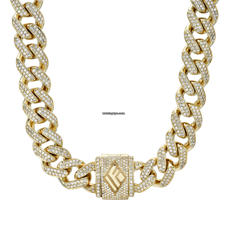 Diamond Cuban Link Chain 21 Carat Total Weight 14K Yellow Gold