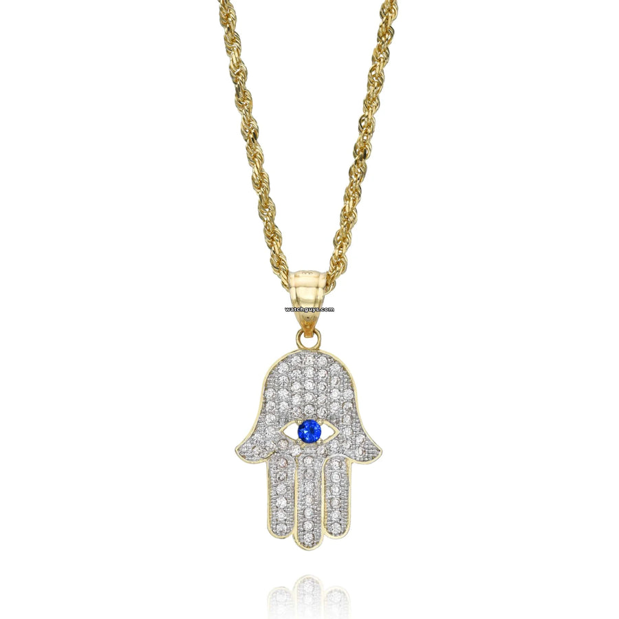 Diamond Hamsa Pendant 1.15 Carat Tw With 14K Rope Chain