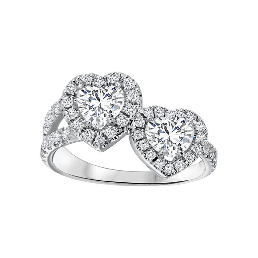 Double Heart Diamond Ring 18K White Gold