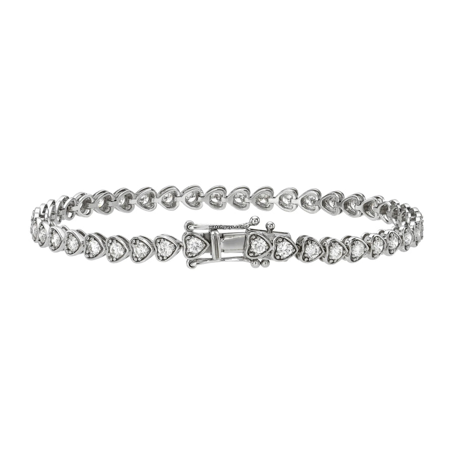 Heart Style Diamond Tennis Bracelet 14K White Gold