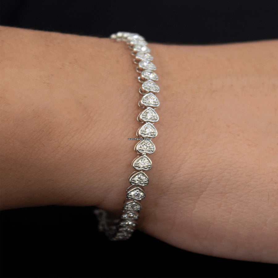 Heart Style Diamond Tennis Bracelet 14K White Gold