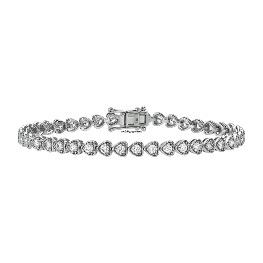 Heart Style Diamond Tennis Bracelet 14K White Gold