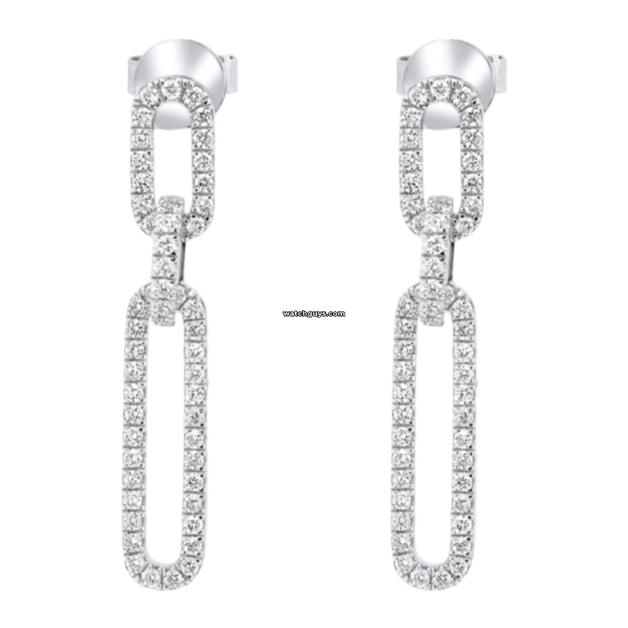 Paperclip Diamond Drop Earrings 18K White Gold