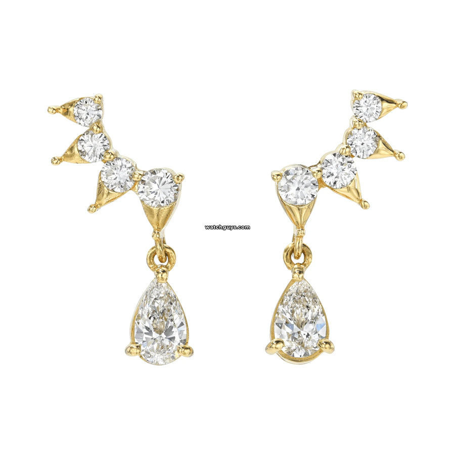 Pear Diamond Drop Earrings 18K Yellow Gold