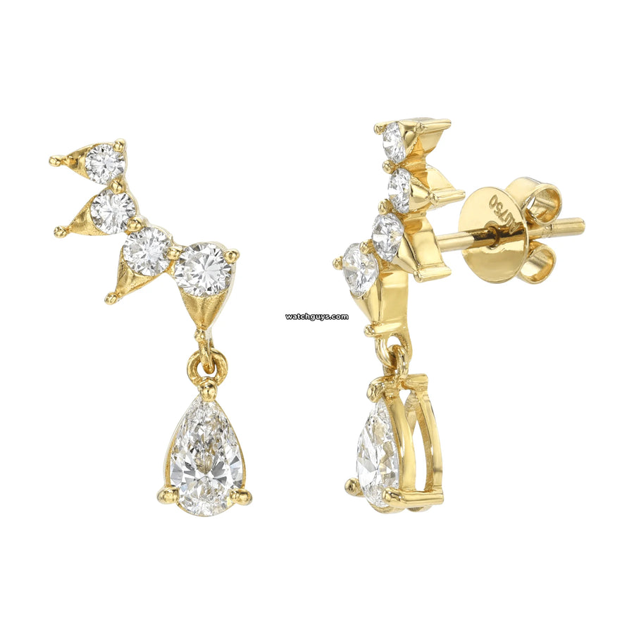 Pear Diamond Drop Earrings 18K Yellow Gold