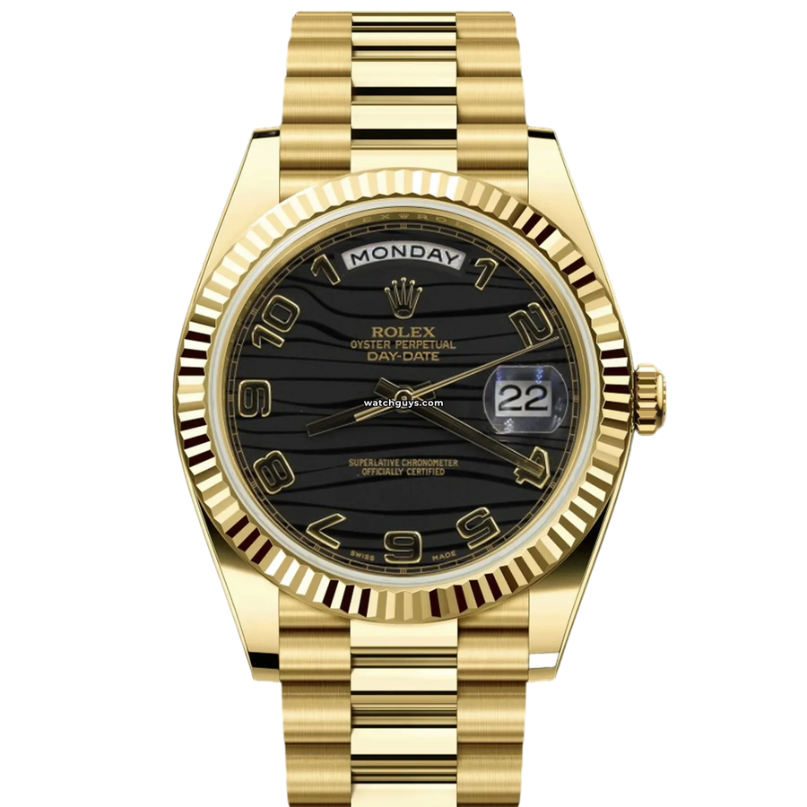 Rolex Day-Date 218238 Black Wave Motif Arabic