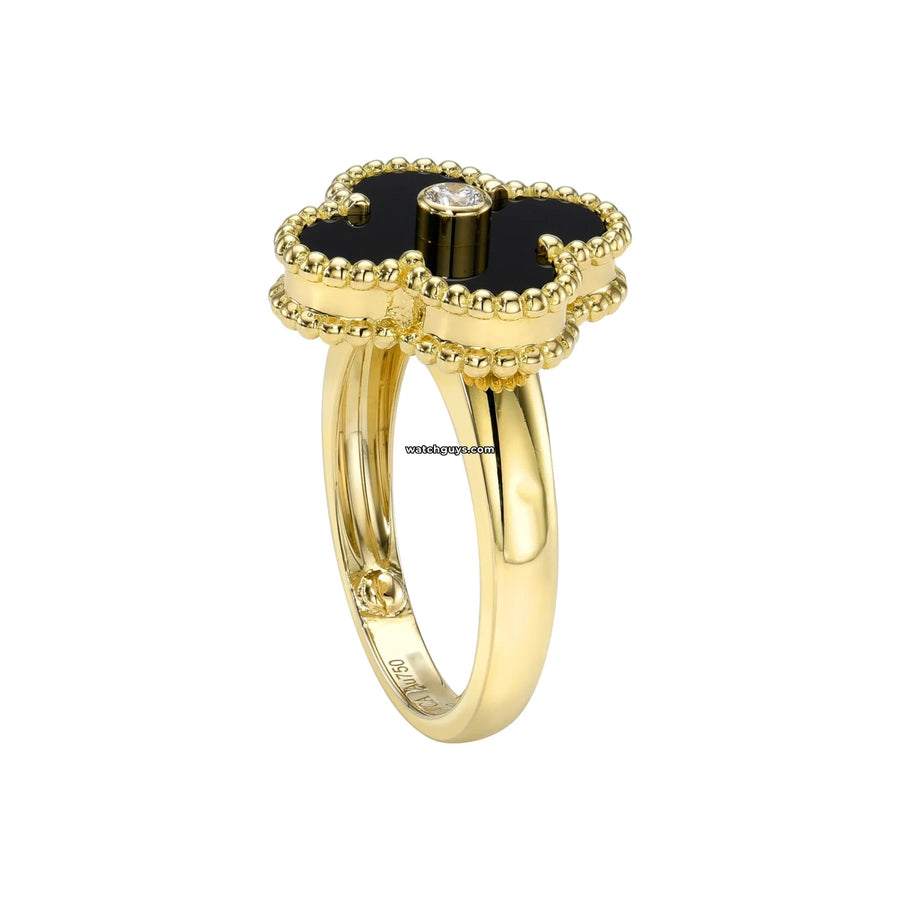 Van Cleef & Arpels Vintage Alhambra Ring Onyx And Diamond