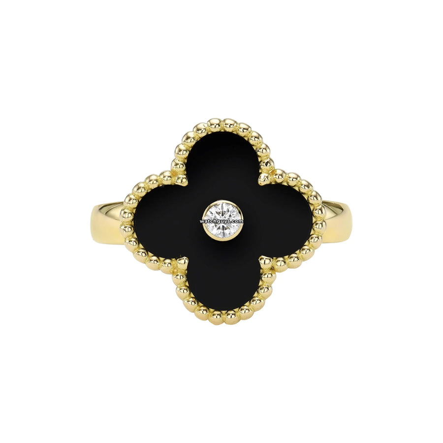 Van Cleef & Arpels Vintage Alhambra Ring Onyx And Diamond