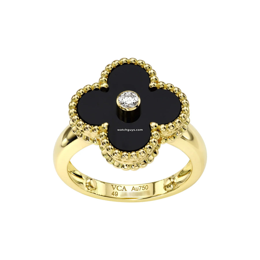 Van Cleef & Arpels Vintage Alhambra Ring Onyx And Diamond