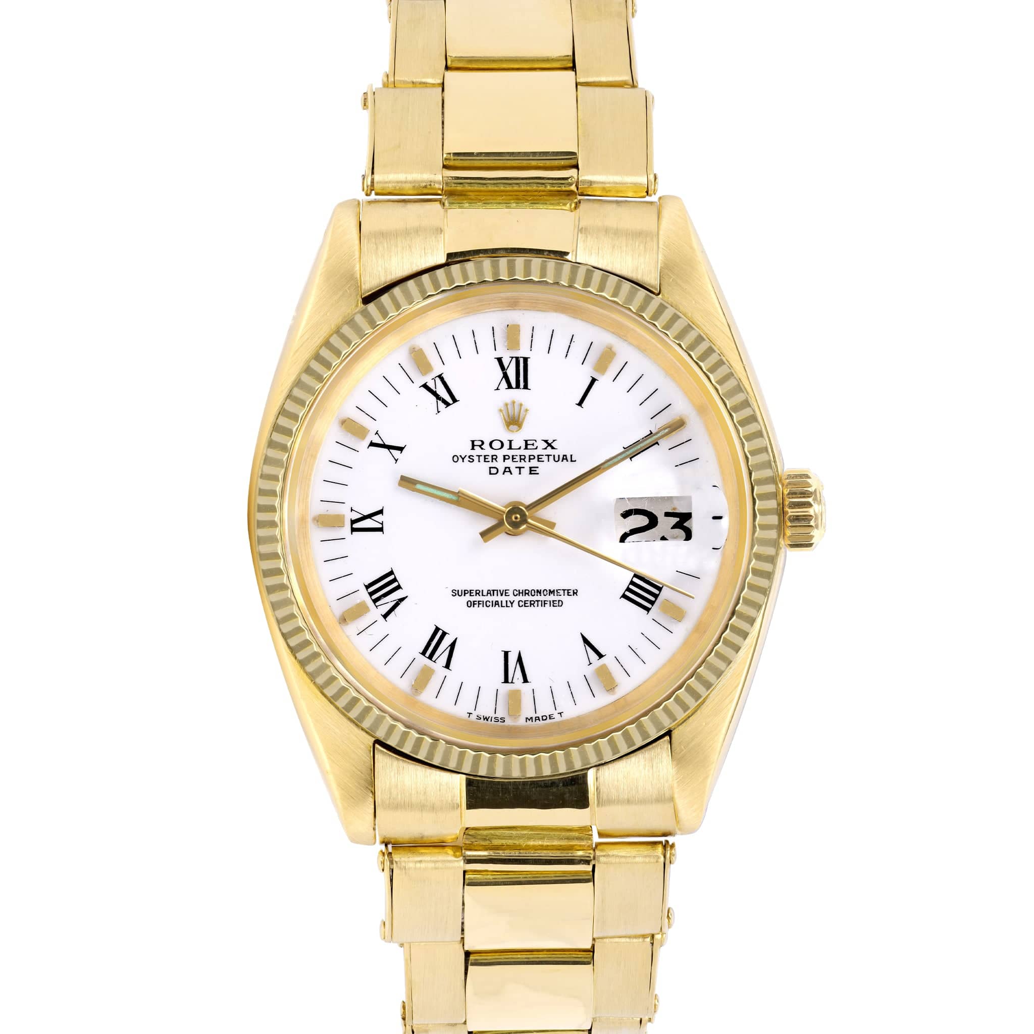 Rolex Date 1503 - 18K Yellow Gold White Roman Dial 34mm – WatchGuys